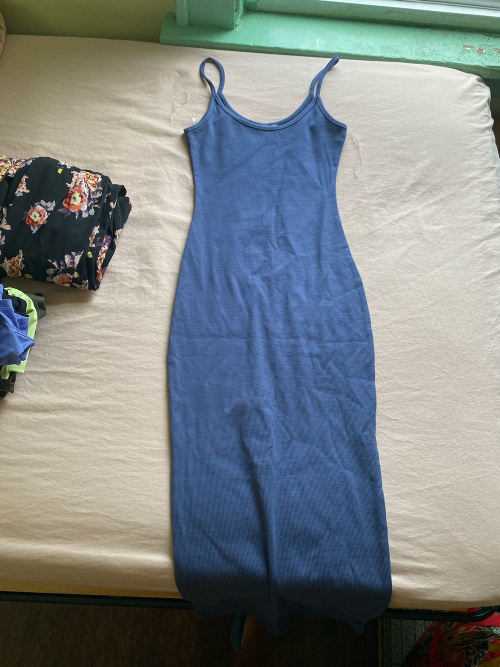 Meshki Blue Ribbed Bodycon Midi Dress